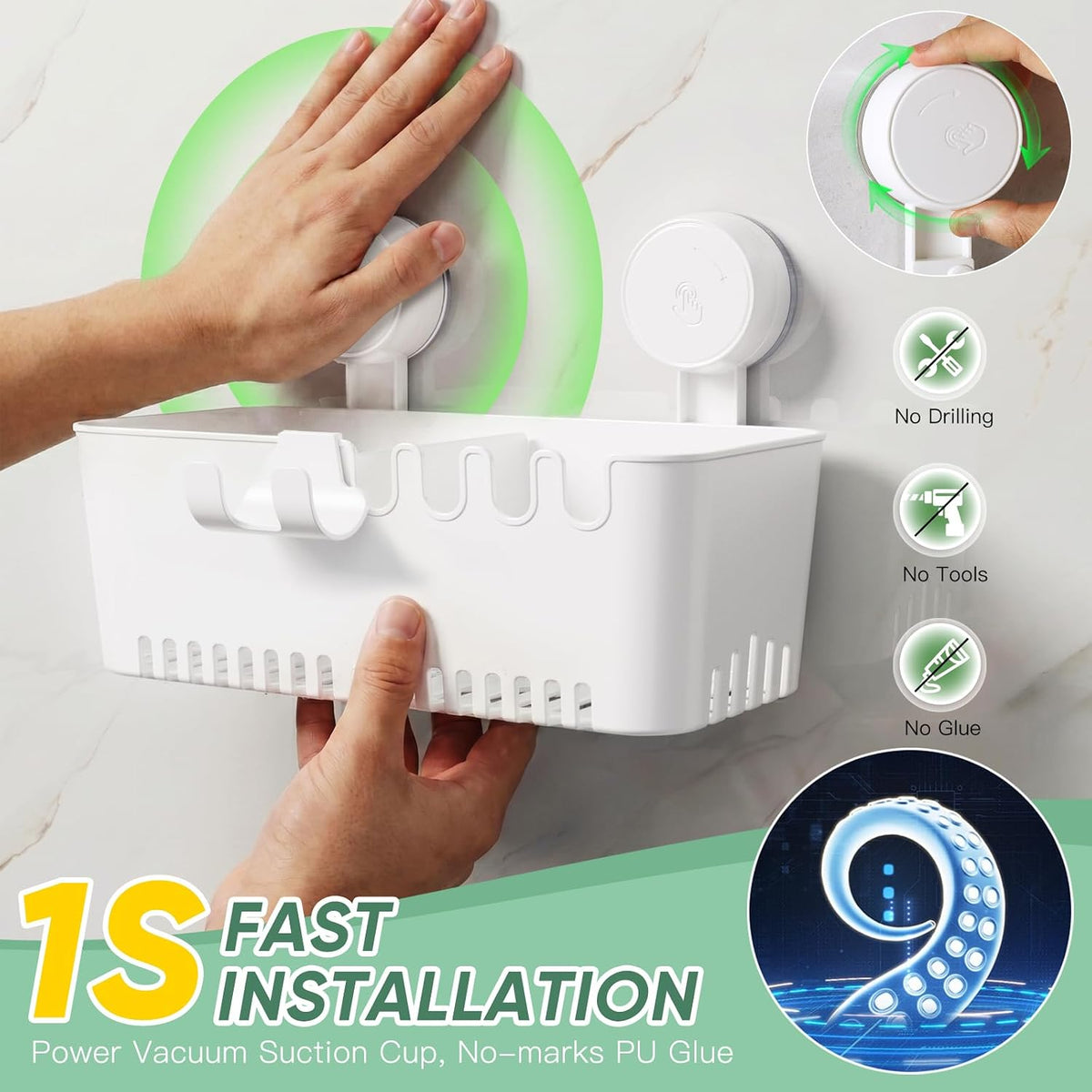 LUXEAR Shower Caddy Suction Cup NO-Drilling Removable Shower Shelf