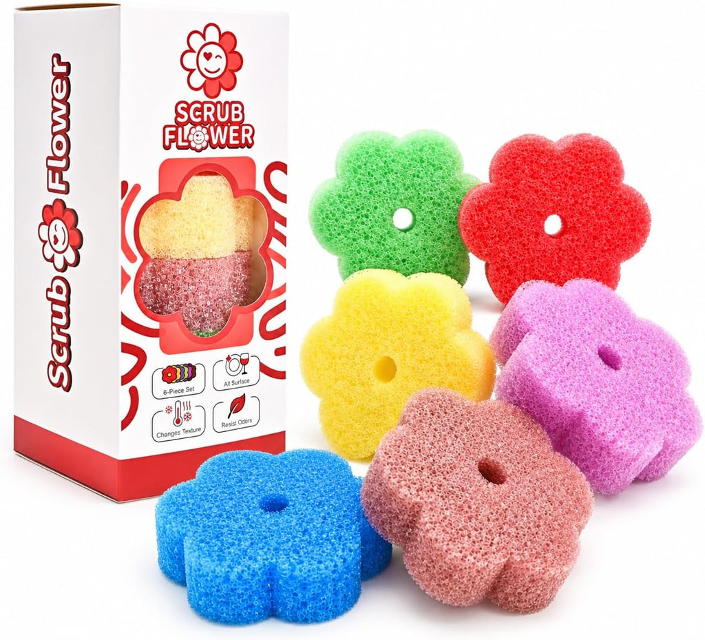 Scrub Flower Temperature-Sensitive Non-Scratch Dish Sponges, 6 Count