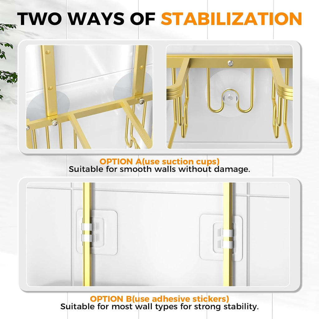 Adjustable Aluminum Shower Caddy Hanging for Handheld Showerhead, Gold