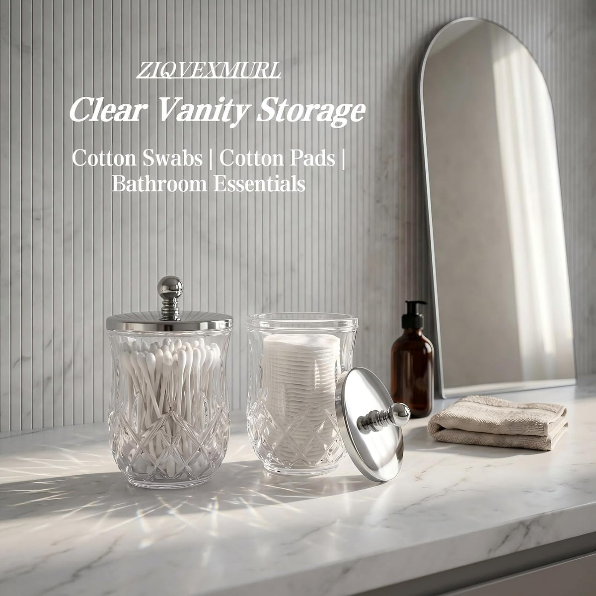 2 Pack 10Oz Clear Q-Tip Holder, Round Thick Glass