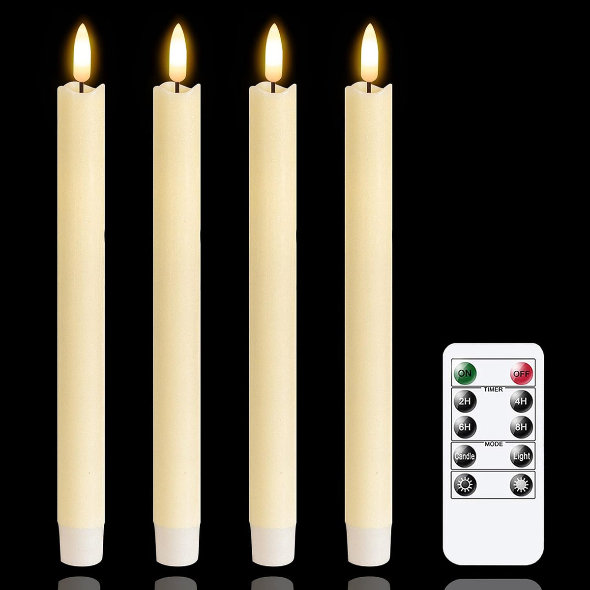 LED Flameless Taper Candles with Remote Timer,Ivory Battery Operated Flickering Window Candles,Pack of 4 Real Wax Warm Fire 3D-Wick Flameless Candlesticks,Home Wedding Decor(0.78" x 9.64")