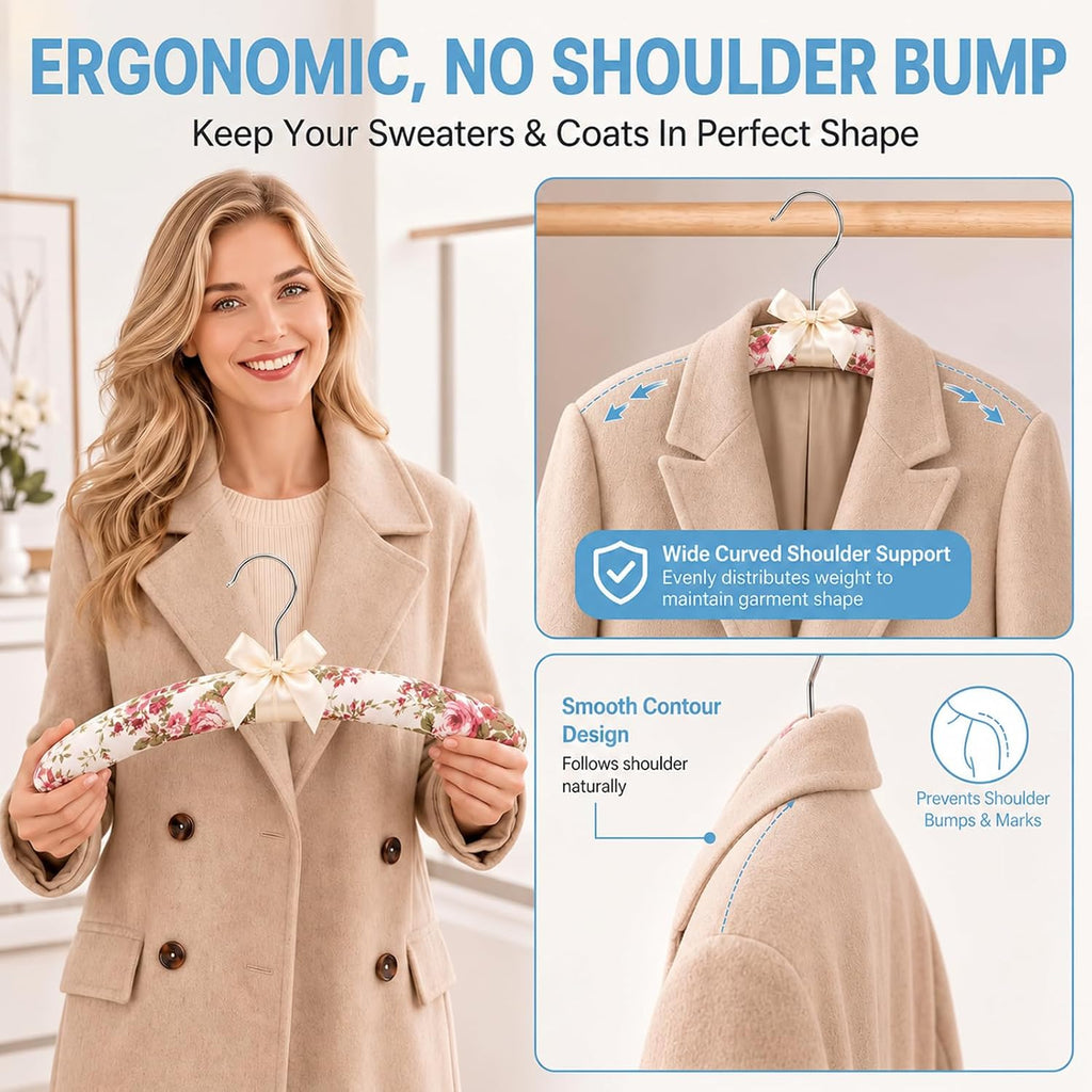 Long Floral Padded Hangers for Women Clothing, Sweaters, Clothes, 10 Pack