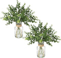 Coferset 2pcs Eucalyptus Potted in Glass Vase with Faux Water,Green