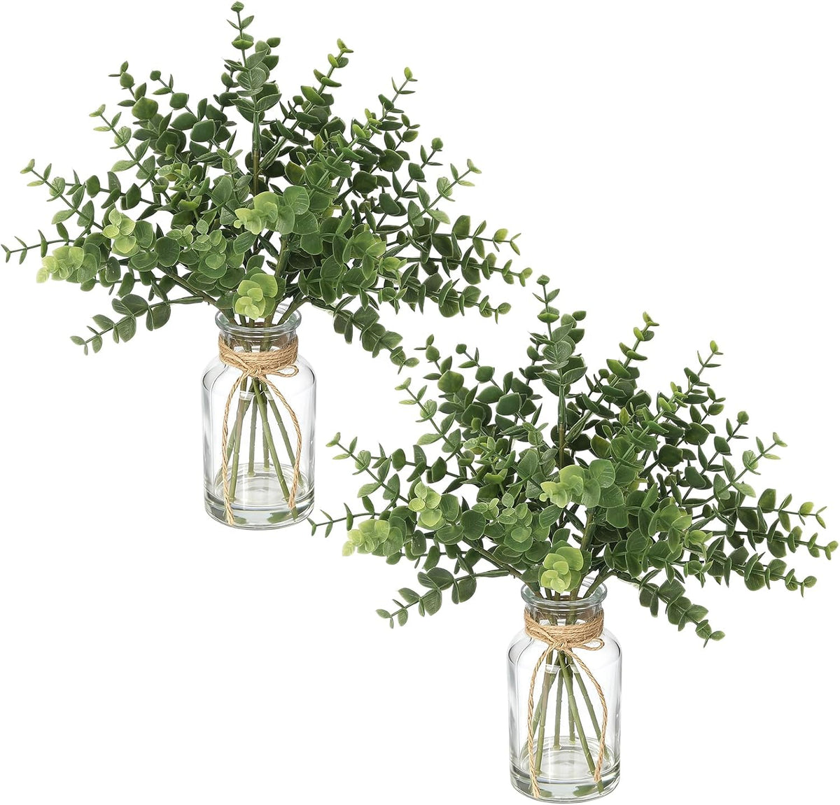 Coferset 2pcs Eucalyptus Potted in Glass Vase with Faux Water,Green