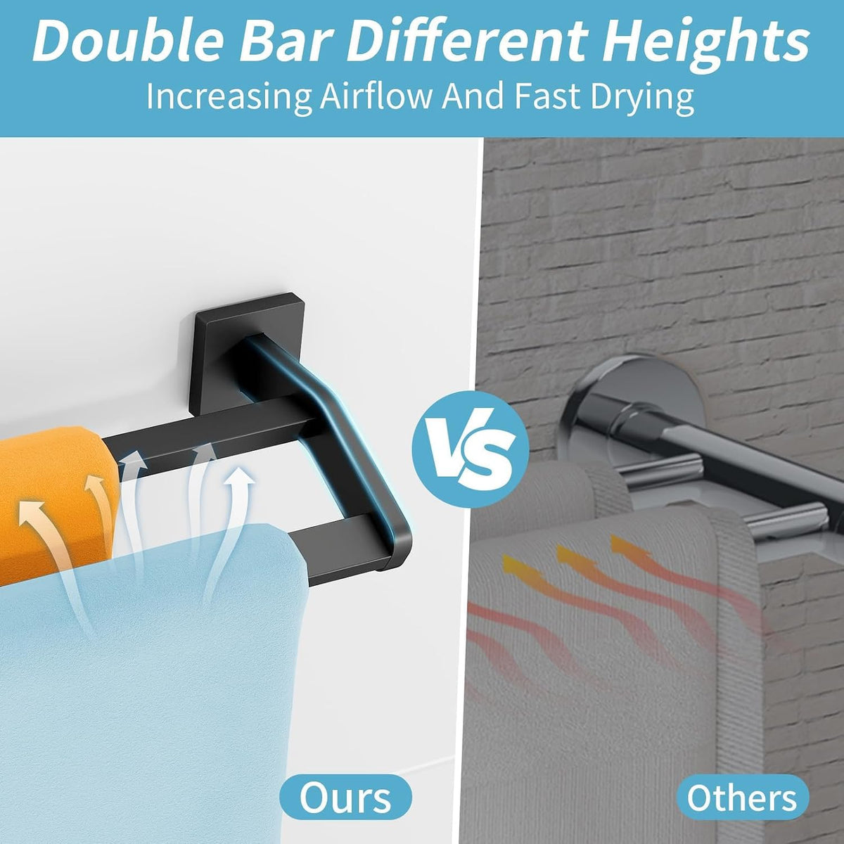 STWWO Double Towel Bar for Bathroom Wall Mounted, 24 Inch, Matte Black