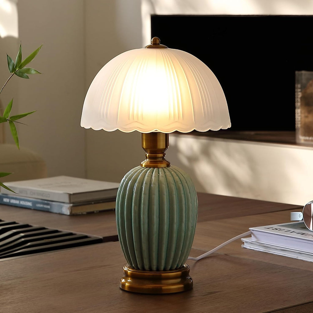 Glivpny 16" Vintage Ceramic Table Lamp for Bedroom,Mushroom Lamps (LD003)