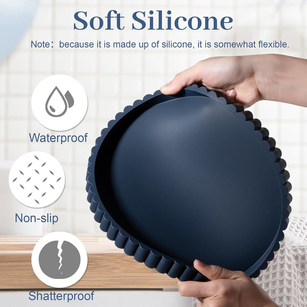 Round Bathroom Tray Perfume Organizer Coffee Table Decor, 9" Dark Blue
