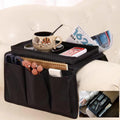 Sofa Armrest Organizer with Cup Holder No-Slip Couch Sofa Armrest Organiser Couch Remote Caddy Control Holder with 1 Large Pockets and 3 Small Pockets for TV Remotes Cellphone Magazines Drinks (Black)