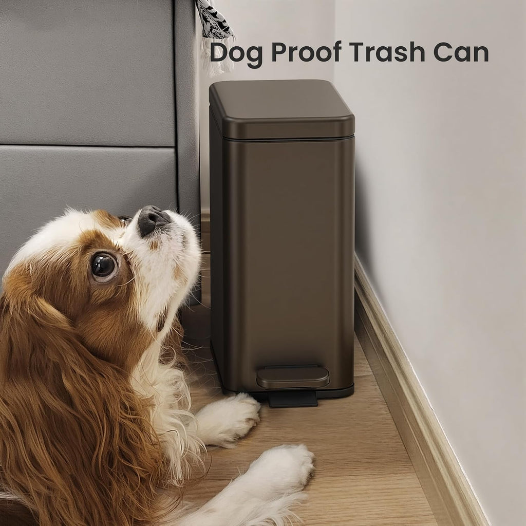 Cesun 2.6 Gallons Small Bathroom Trash Can with Lid Soft Close, Brown