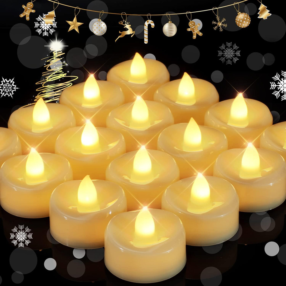 merrynights 12 Pack Tea Lights Candles Battery Operated, Ivory Shell