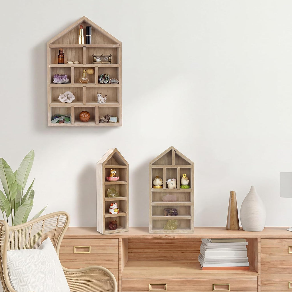 House Shaped Shadow Box with Removeable Shelves,Cream,4x12
