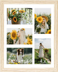 JCJMY 11x14 Picture Frame, 4x6 Collage Picture Frame, Display 5 Pcs 4x6 Photos or 11x14 Picture, Five Opening 4x6 Collage Frame for Wall Hanging, Lightweight 4 x 6 Multi Pictures Frame, Natural
