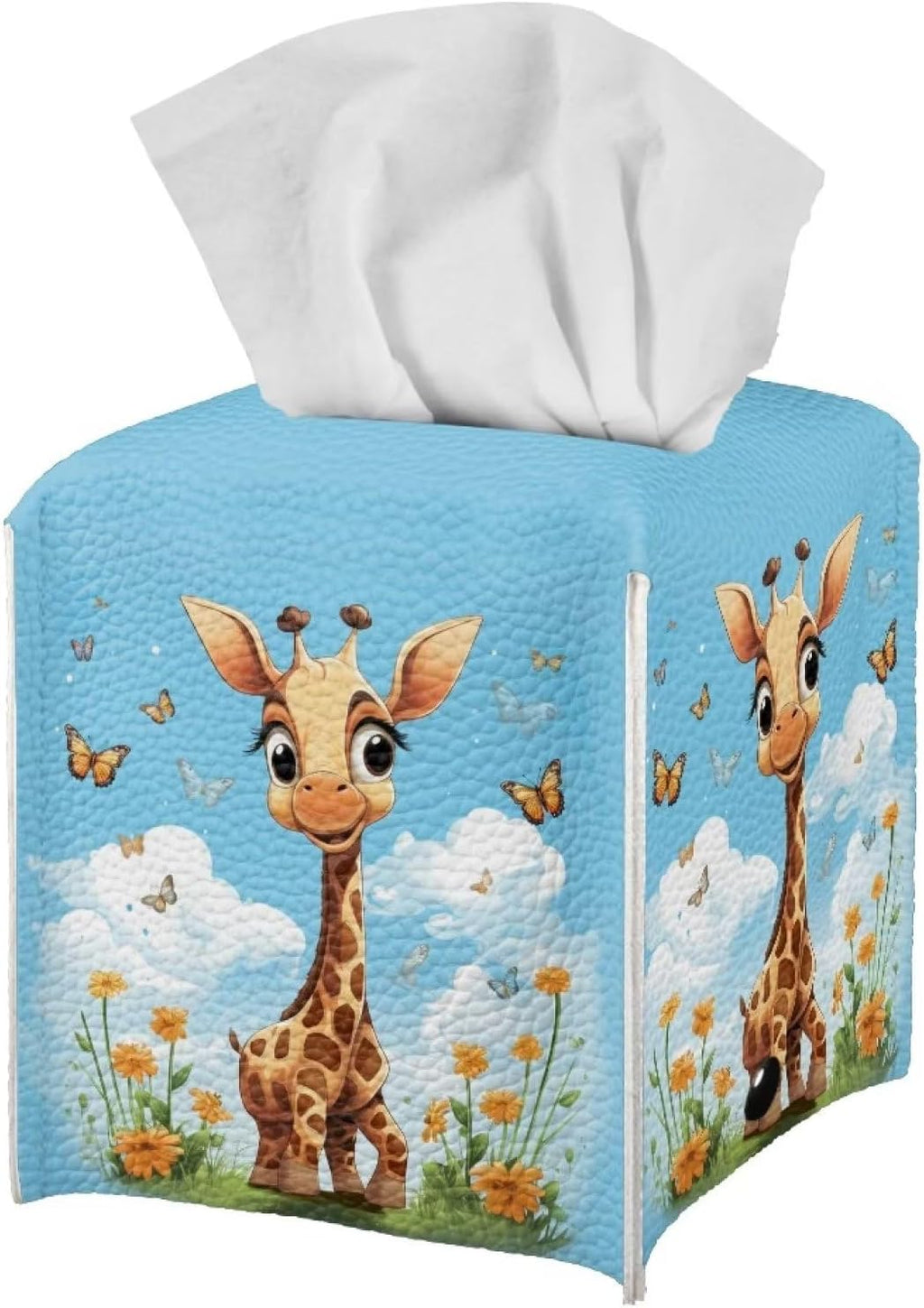 ZOUTAIRONG Butterfly Giraffe Tissue Box Cover Square Tissue Box Holder Home Decor Tissue Dispenser for Bathroom Dresser, Vanity Countertop, Tabletop, Office, Car Tissue Cover Cube Cover Blue