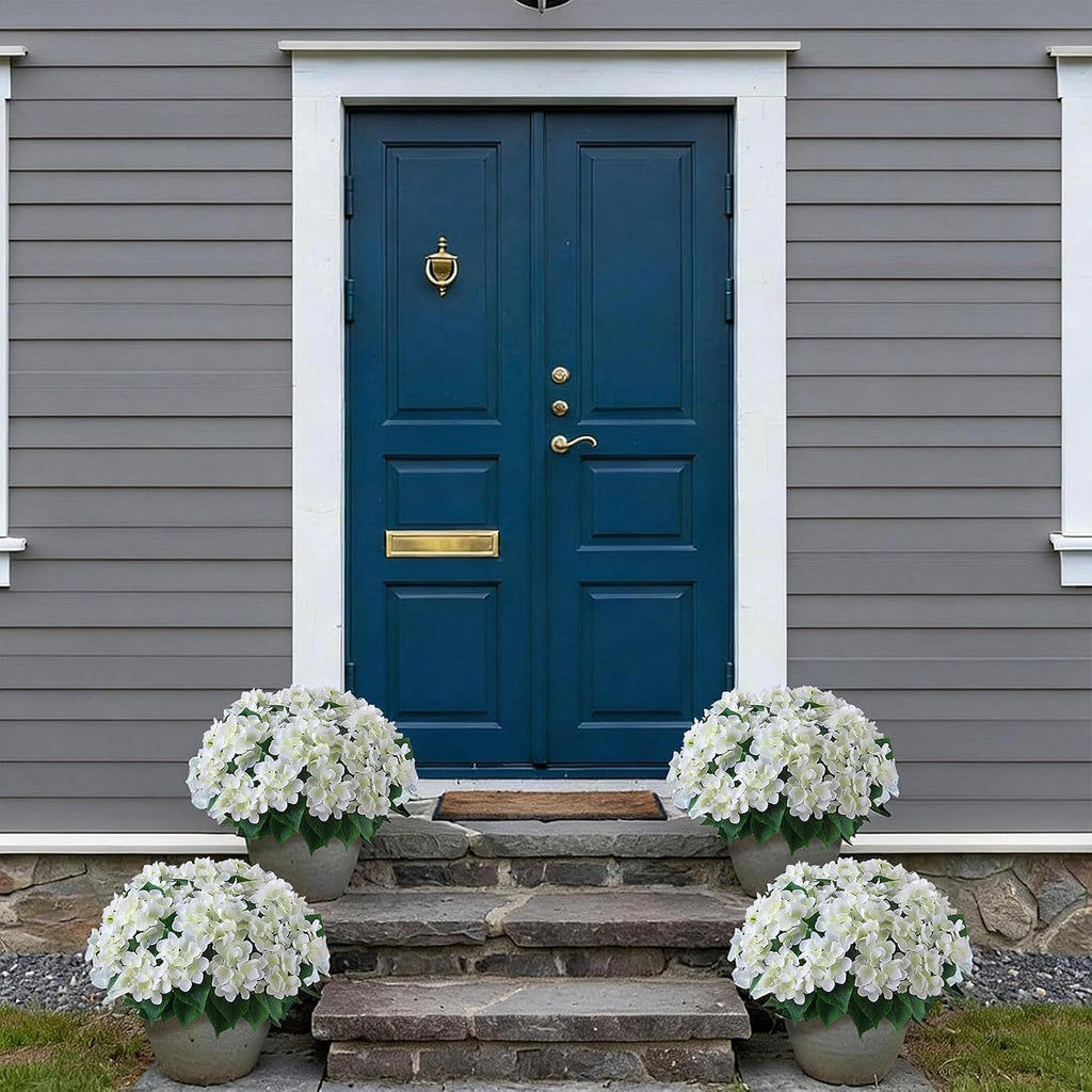 8 Bundles 17" Artificial Hydrangea Flower Branches for Porch (White)