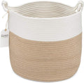 Parker Baby Co. Rope Storage Basket, Large Nursery Storage Bin - White/Tan