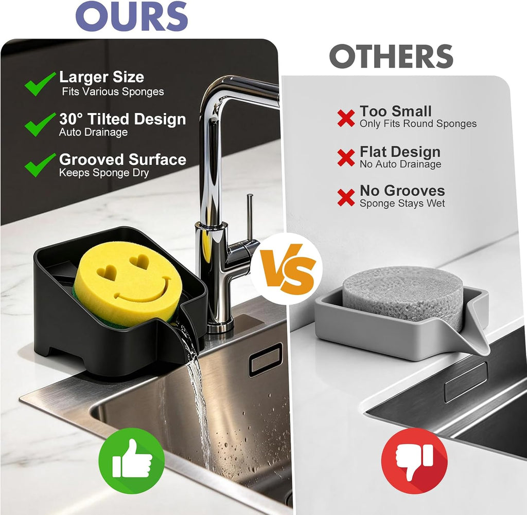 Silicone Sponge Holder for Kitchen Sink, Fast Water Drying Soap Dish