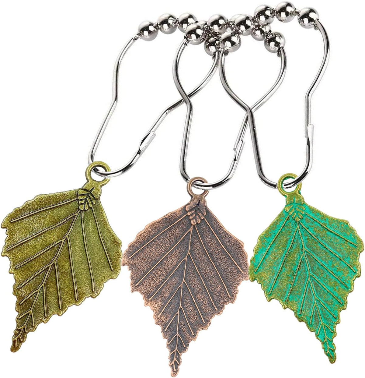 Set of 12 Birch Tree Leaf Shower Curtain Hooks Realistic Large Veined Leaf Autumn Leaves Woodland Forest Style Theme Home Shower Curtain Rings Decor Accessories (Colorful)