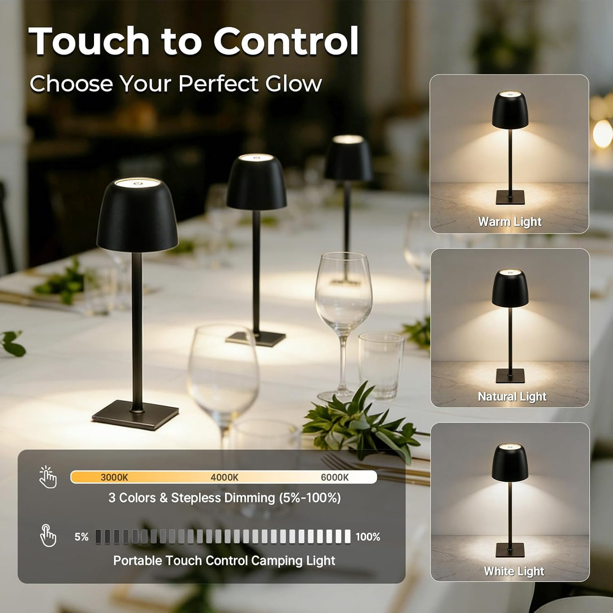Cordless Table Lamps Rechargeable 9-12Hrs Use 5200mAh Battery