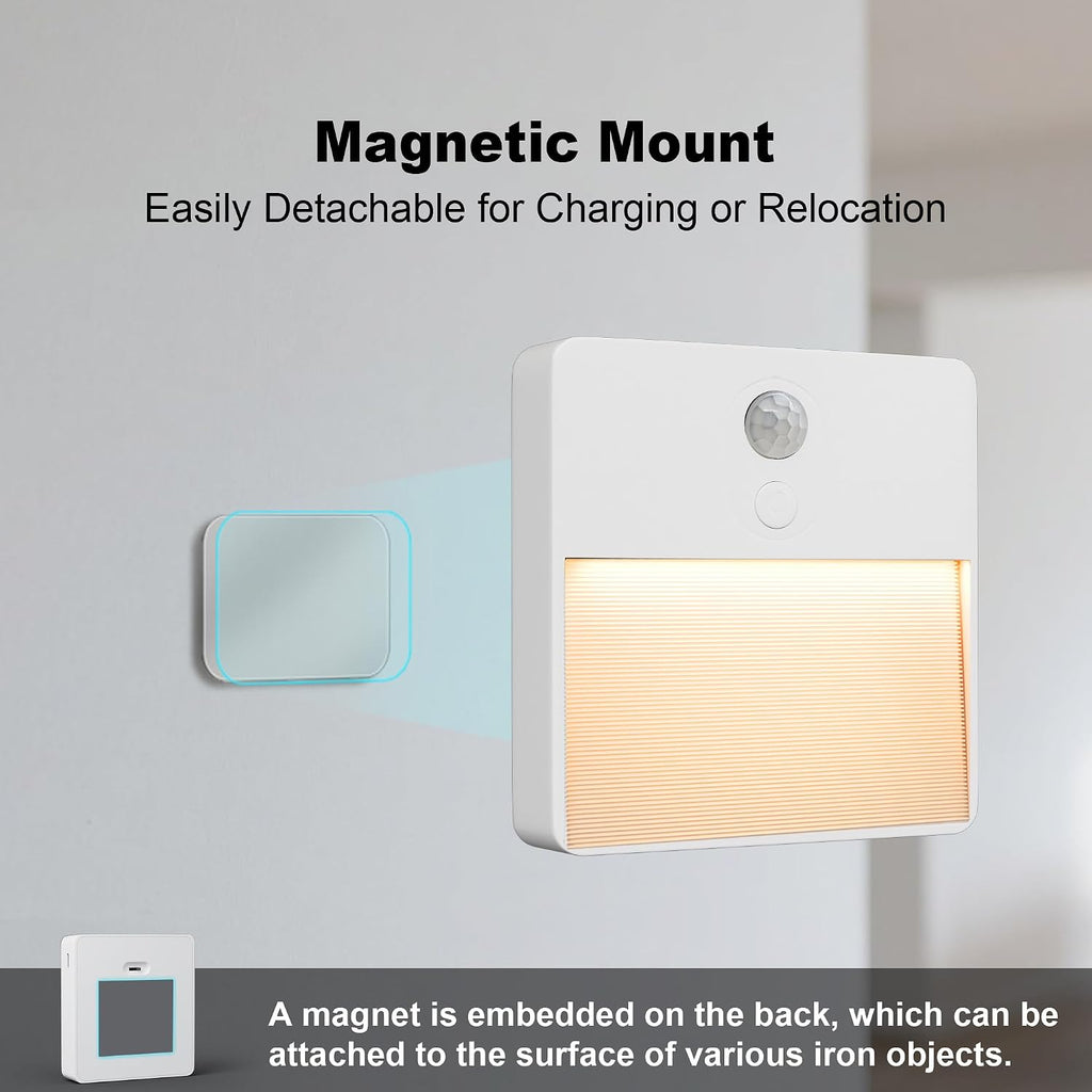 LED Night Light with Motion & Dusk Sensor, 2-Pack, Battery-Powered & Rechargeable, Multi-Color, Dimmable, for Bedroom, Stairway, Closet
