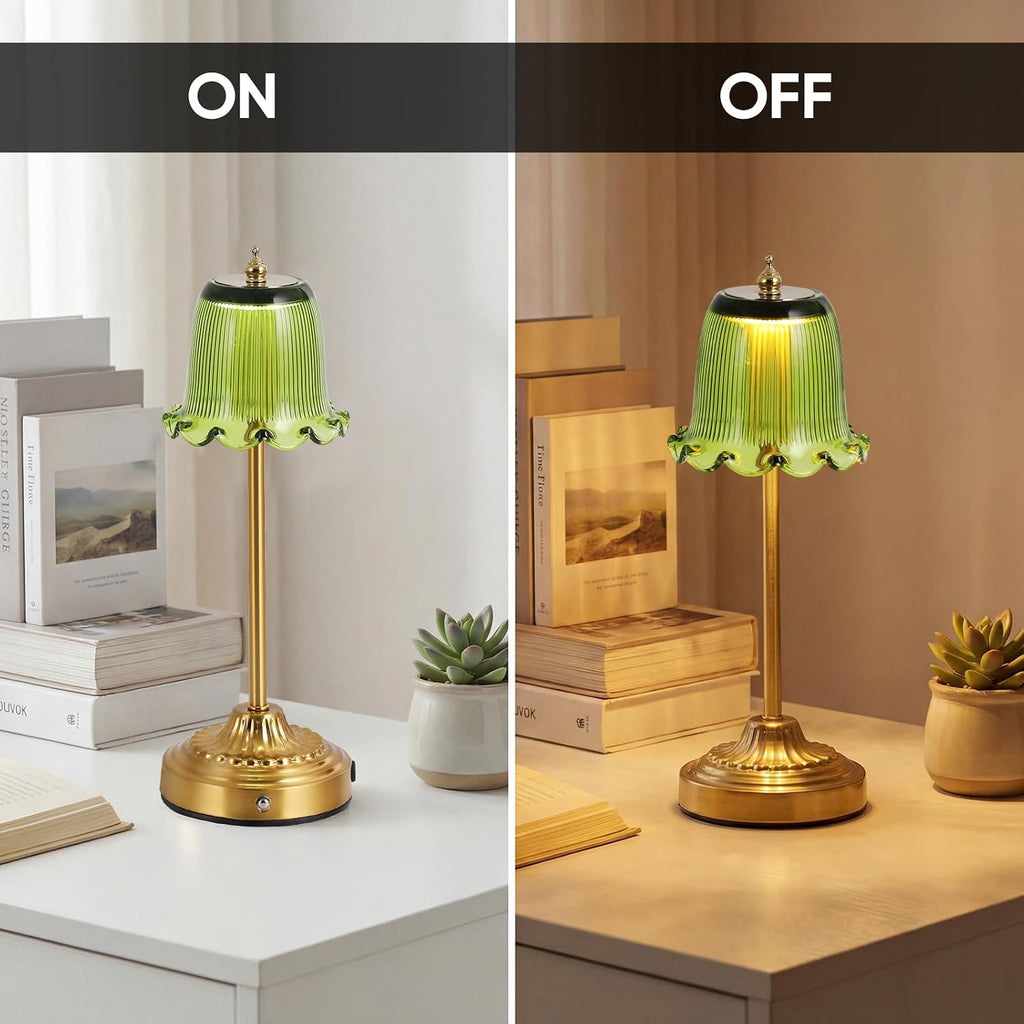 Cordless Glass Table Lamp,6500mAh Portable Rechargeable Lamps,3 Color Modes & Stepless Dimmable,Gold Battery Operated Small Touch Lamp for Bedside,Kitchen,Living Room,Restaurant Outdoor