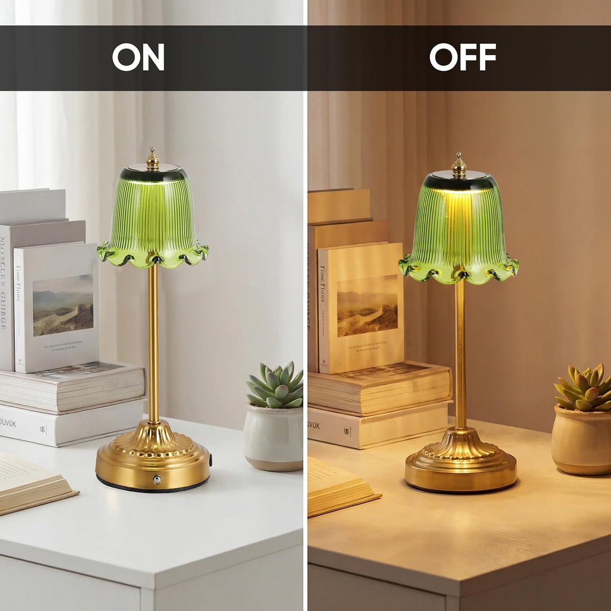 Cordless Glass Table Lamp,6500mAh Portable Rechargeable Lamps,3 Color Modes & Stepless Dimmable,Gold Battery Operated Small Touch Lamp for Bedside,Kitchen,Living Room,Restaurant Outdoor