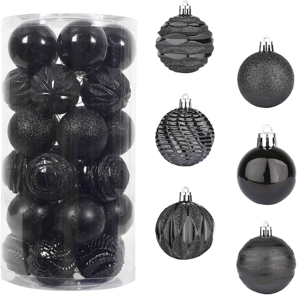 Sattiyrch Christmas Ball Ornaments 30ct, 60mm/2.36" Shatterproof Plastic Decorative Xmas Balls Ornaments Set (Black)