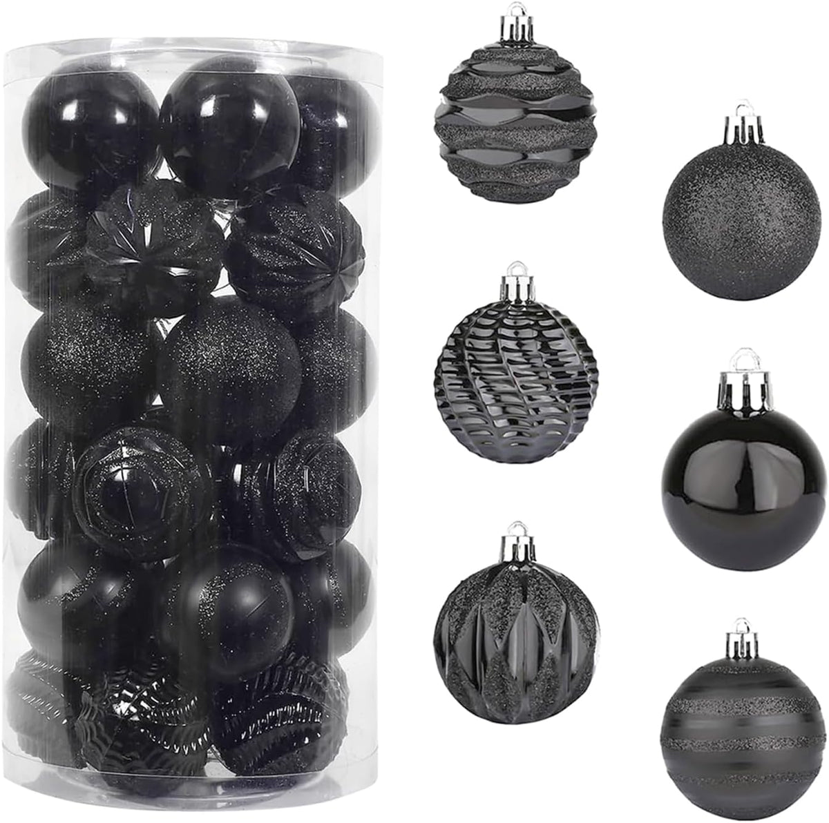 Sattiyrch Christmas Ball Ornaments 30ct, 60mm/2.36" Shatterproof Plastic Decorative Xmas Balls Ornaments Set (Black)