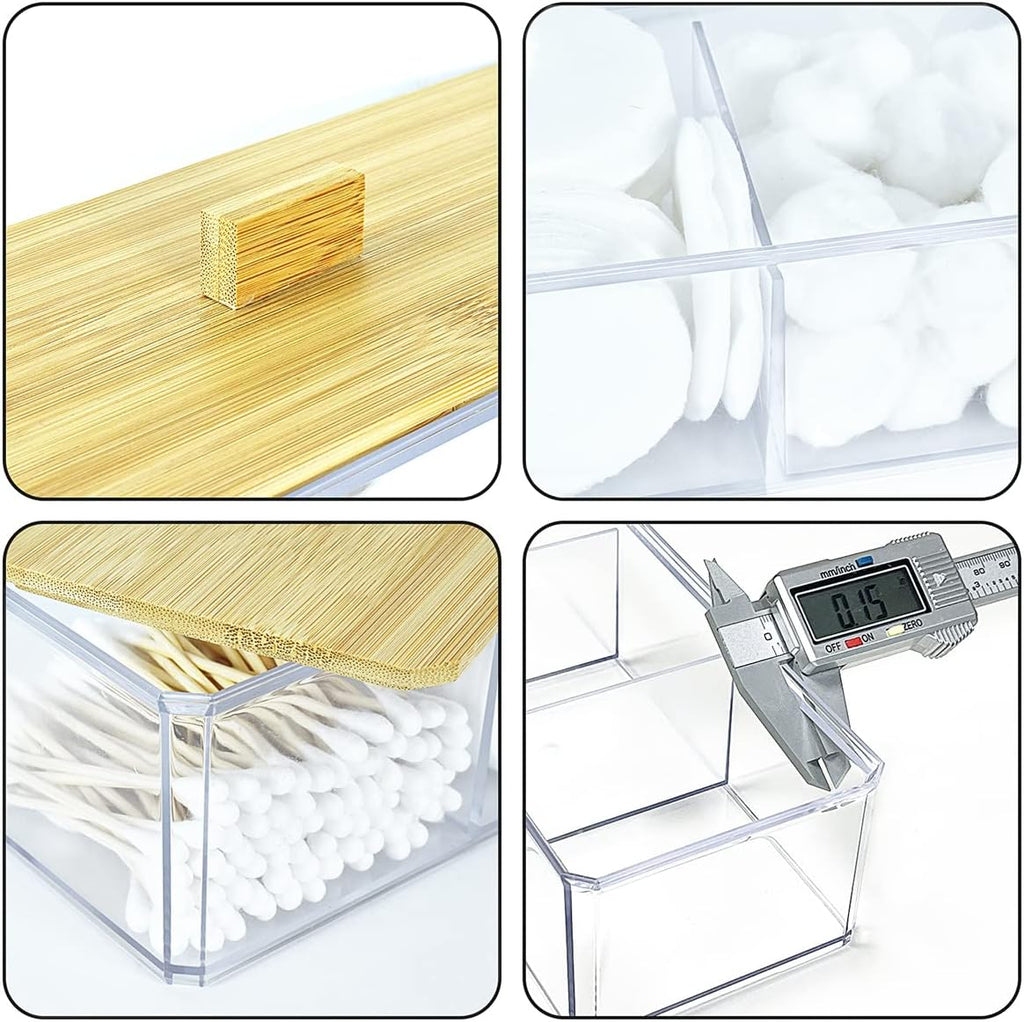 Acrylic Qtip Holder Dispenser, 3 Compartments Cotton Swab Holder