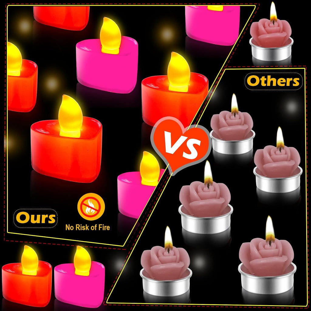 Valentines Day Decorations, 24 Pack LED Heart Tea Lights Candles Battery Operated Red Pink Valentines Day Lights Heart Shaped Flameless Candles for Romantic Night Anniversary Wedding Table Party Decor