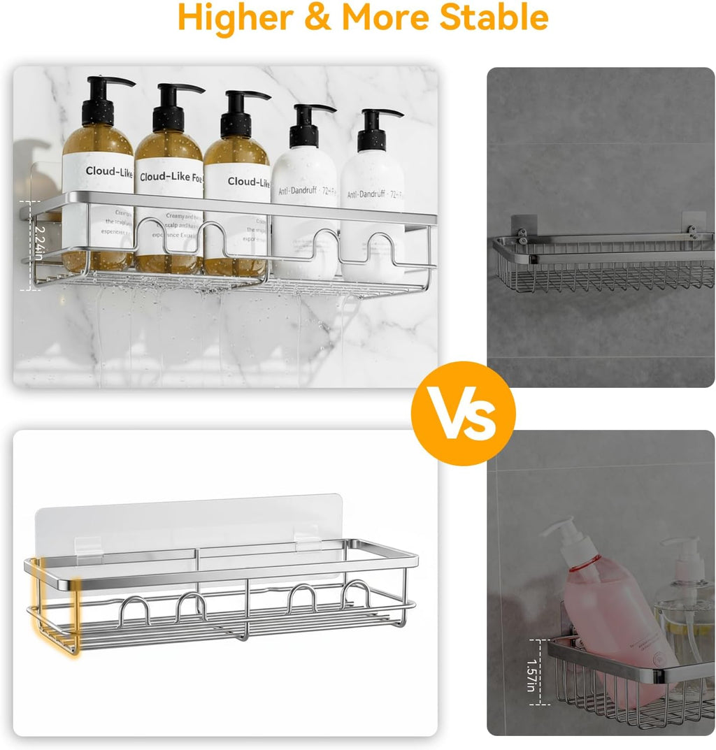 Adhesive Shower Caddy, Large Capacity Shower Racks for Inside Shower, No Drill Bathroom Shower Organizer and Storage, 2 Pack Silver Bathroom Shelves, Home Decor Rv Accessories, Apartment