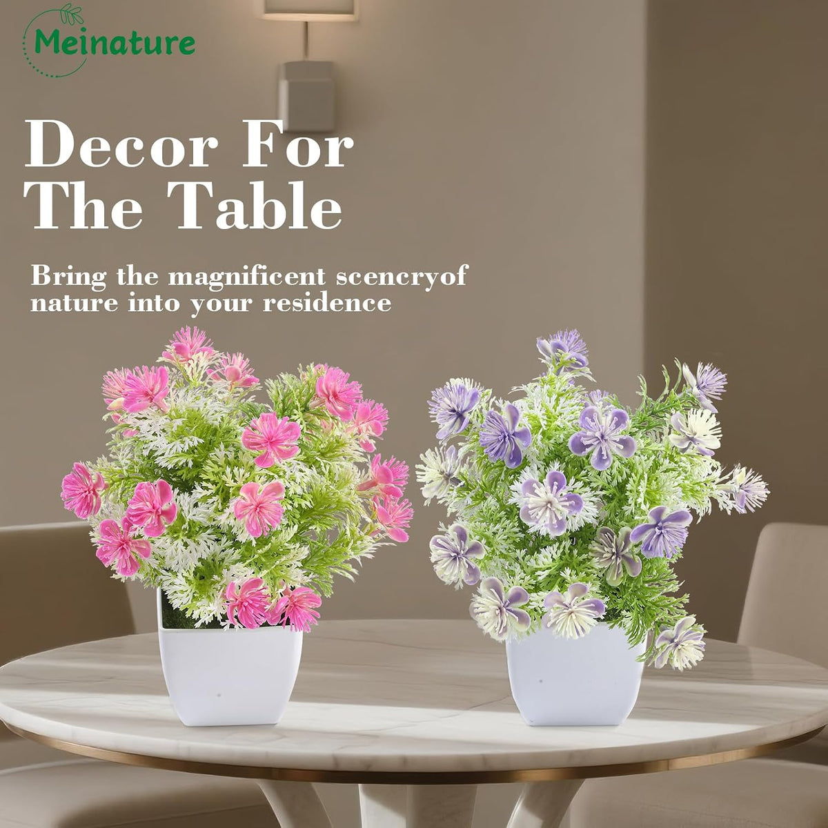 Mini Artificial Faux Plants 4 Packs, Small Fake Plants with Flowers, Black Potted Greenery for Bathroom Office Home Conference Table & Indoor Desk Decor Farmhouse Kitchen Library Restaurant