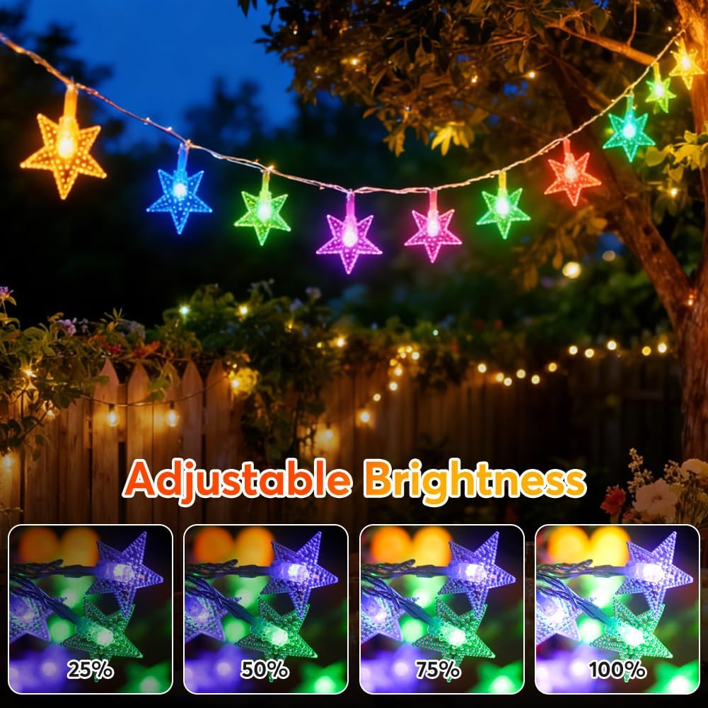 RaThun 65.6ft Star String Lights with Remote, Multicolor & Warm White