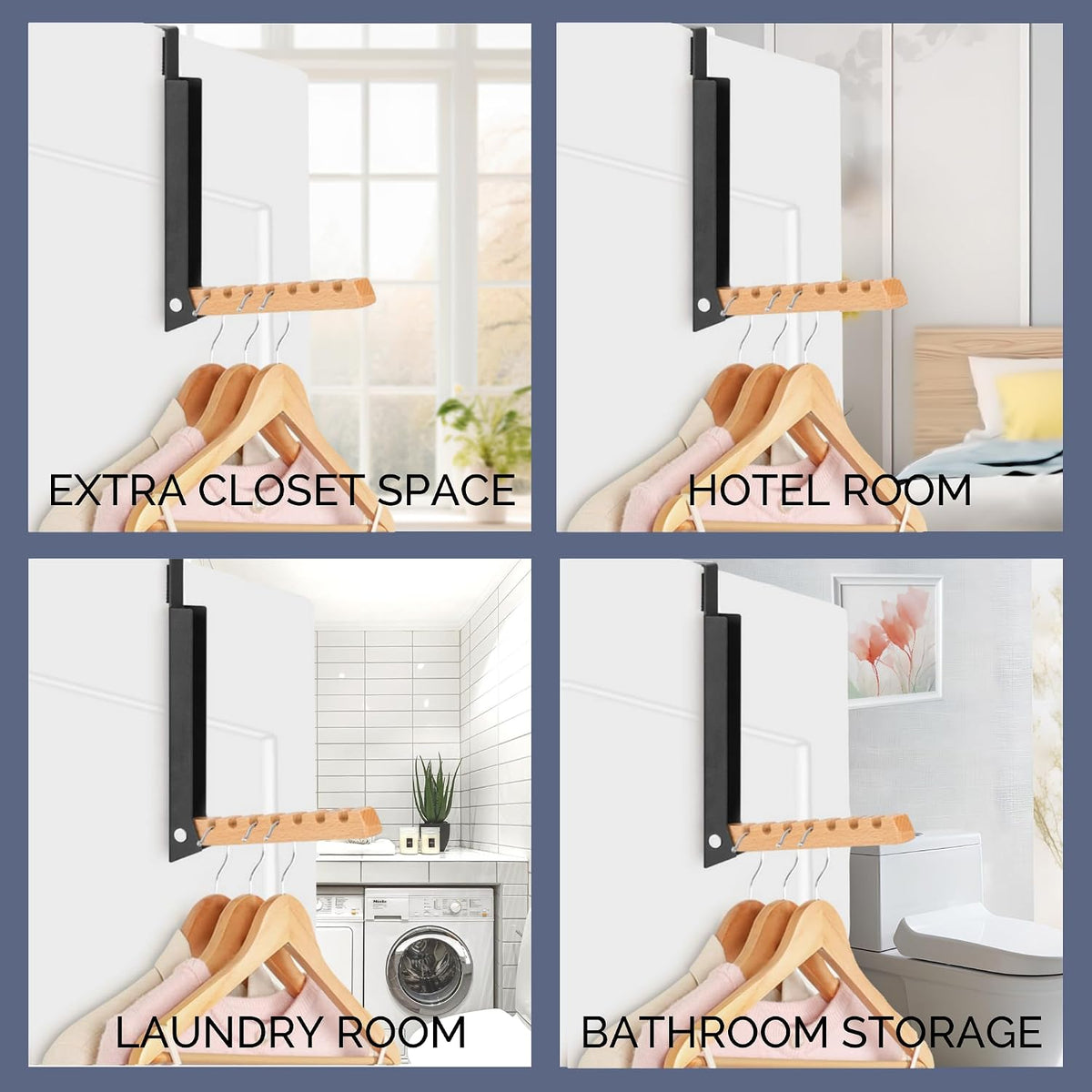 TERRA HOME Over The Door Coat Rack: Portable Folding Travel-Friendly Over The Door Clothes Hanger and Laundry Hanger, Ideal for Compact Spaces and On-The-Go Use - 2PCS (Black)