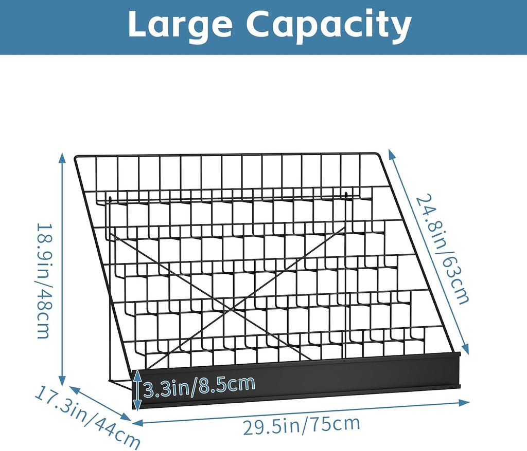 6-Tier 30" Wide Metal Magazine Holders with Sign Channel, Black