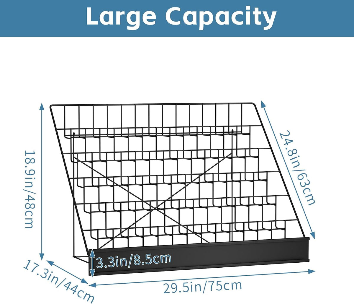 6-Tier 30" Wide Metal Magazine Holders with Sign Channel, Black