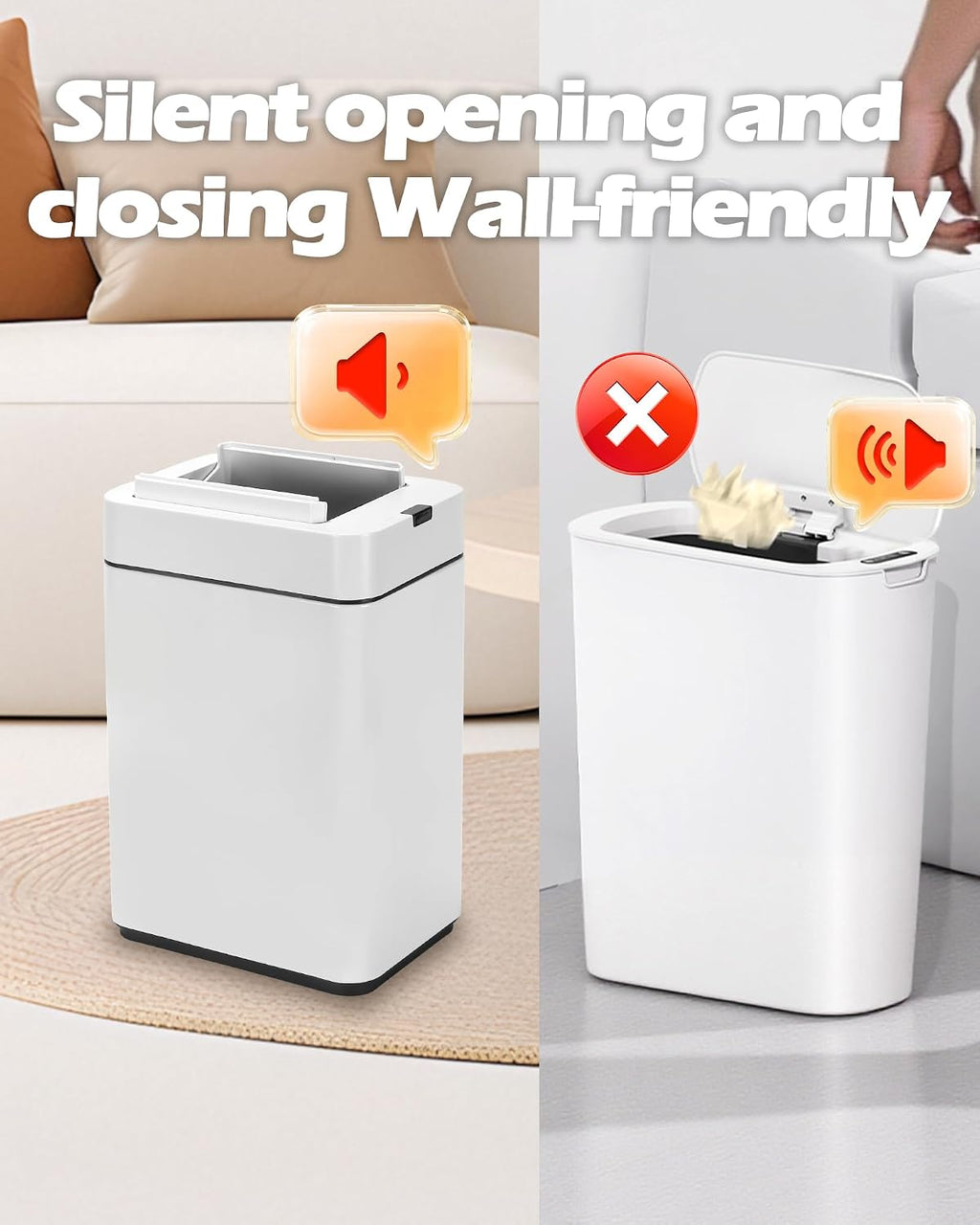 ELPHECO Slim Bathroom Trash Can with Lid 2.6 Gallon Smart Trash Can White