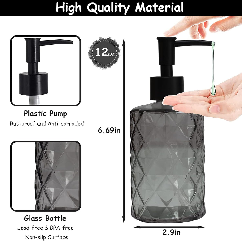 YYTSGG Glass Soap Dispenser with Black Plastic Pump, 12oz, 2 Pack