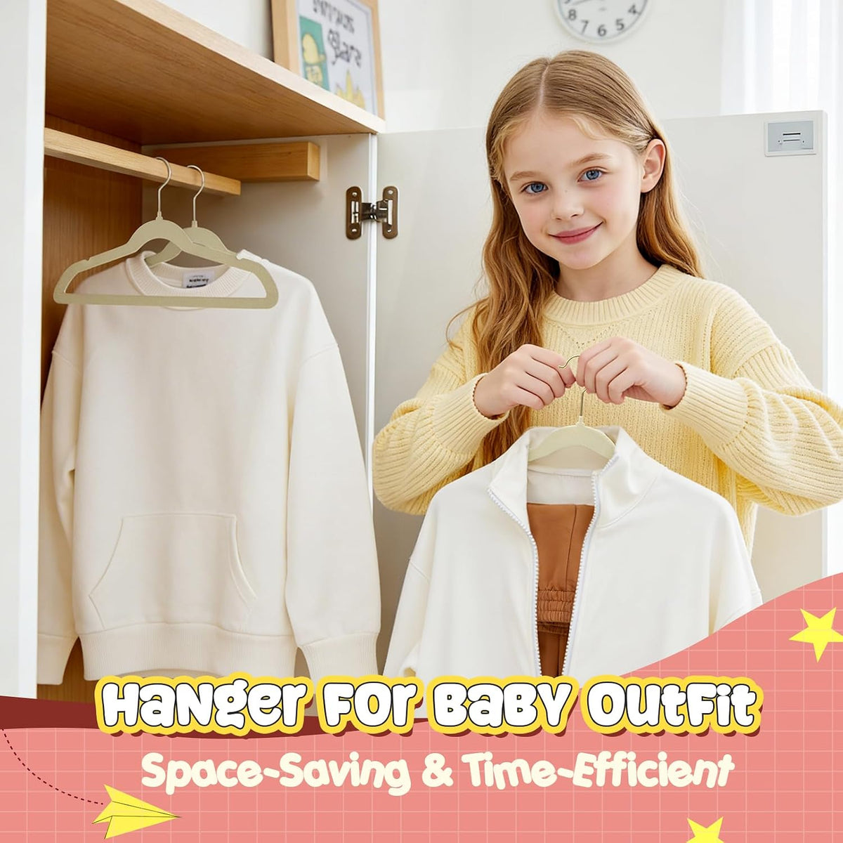 Korpai 30 Pack Baby Velvet Hangers 11 Inch,Non-Slip,Ultra Slim,Space-Saving Baby Hangers with 360° Swivel Hook, 7LBS Capacity,Baby Clothes Hangers Ideal for Baby Romper/Dresses/Shirts/Coats/, Beige