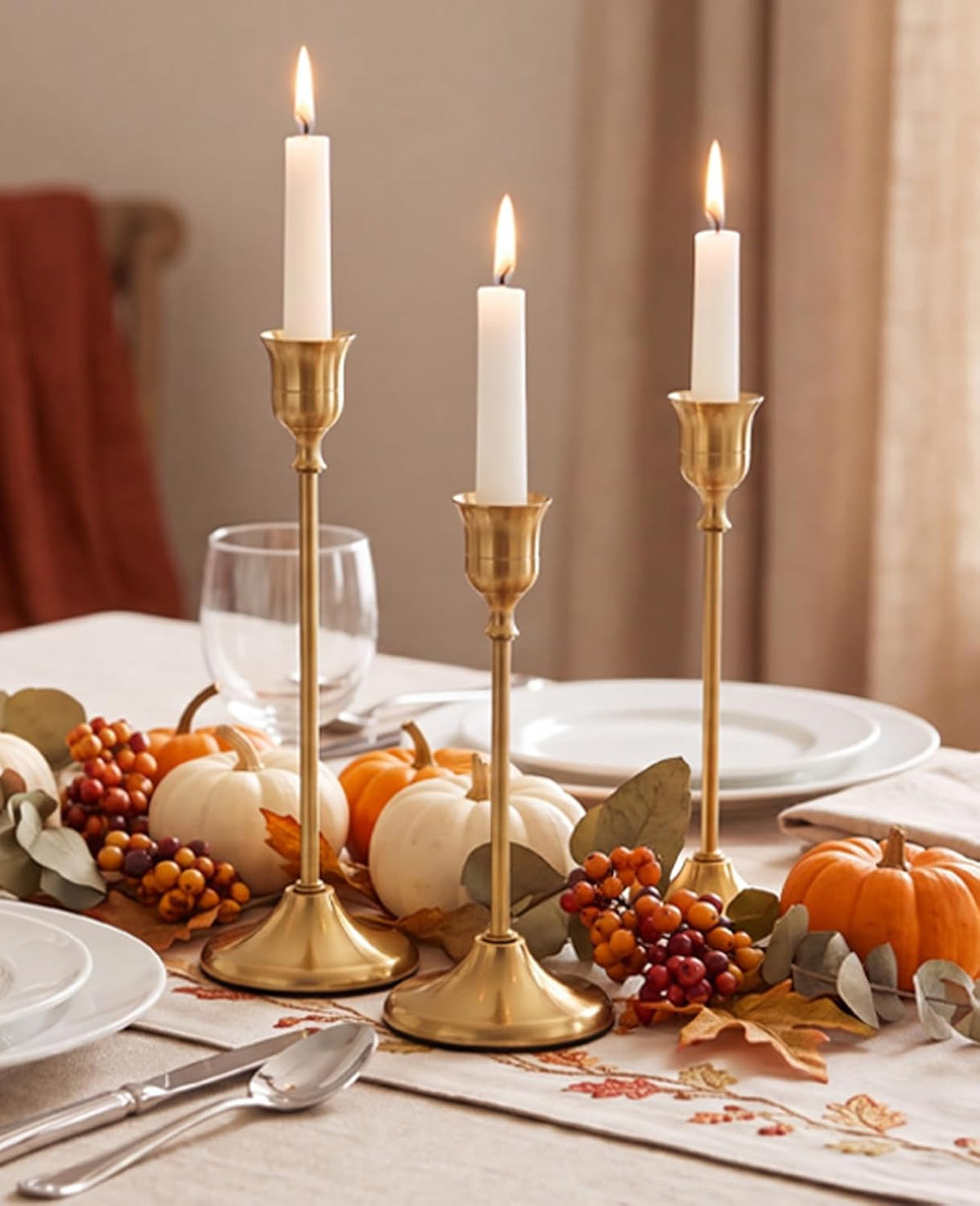 Gold Candlestick Holders Set of 3 Weighted Stable Base