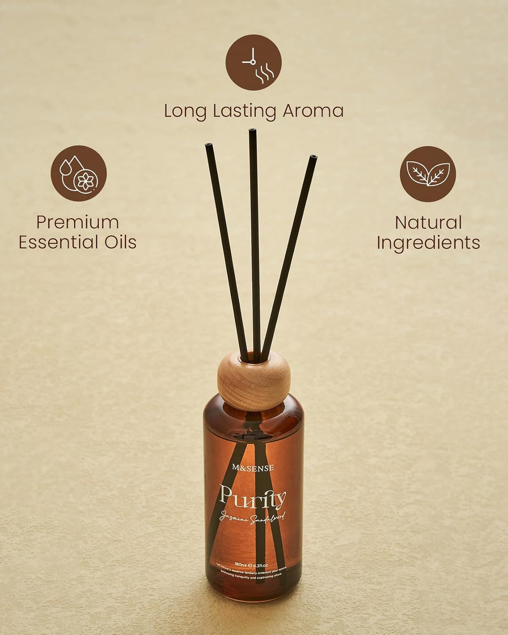 M&SENSE Reed Diffuser, Jasmine Sandalwood, 6.3 oz Natural Essential Oil