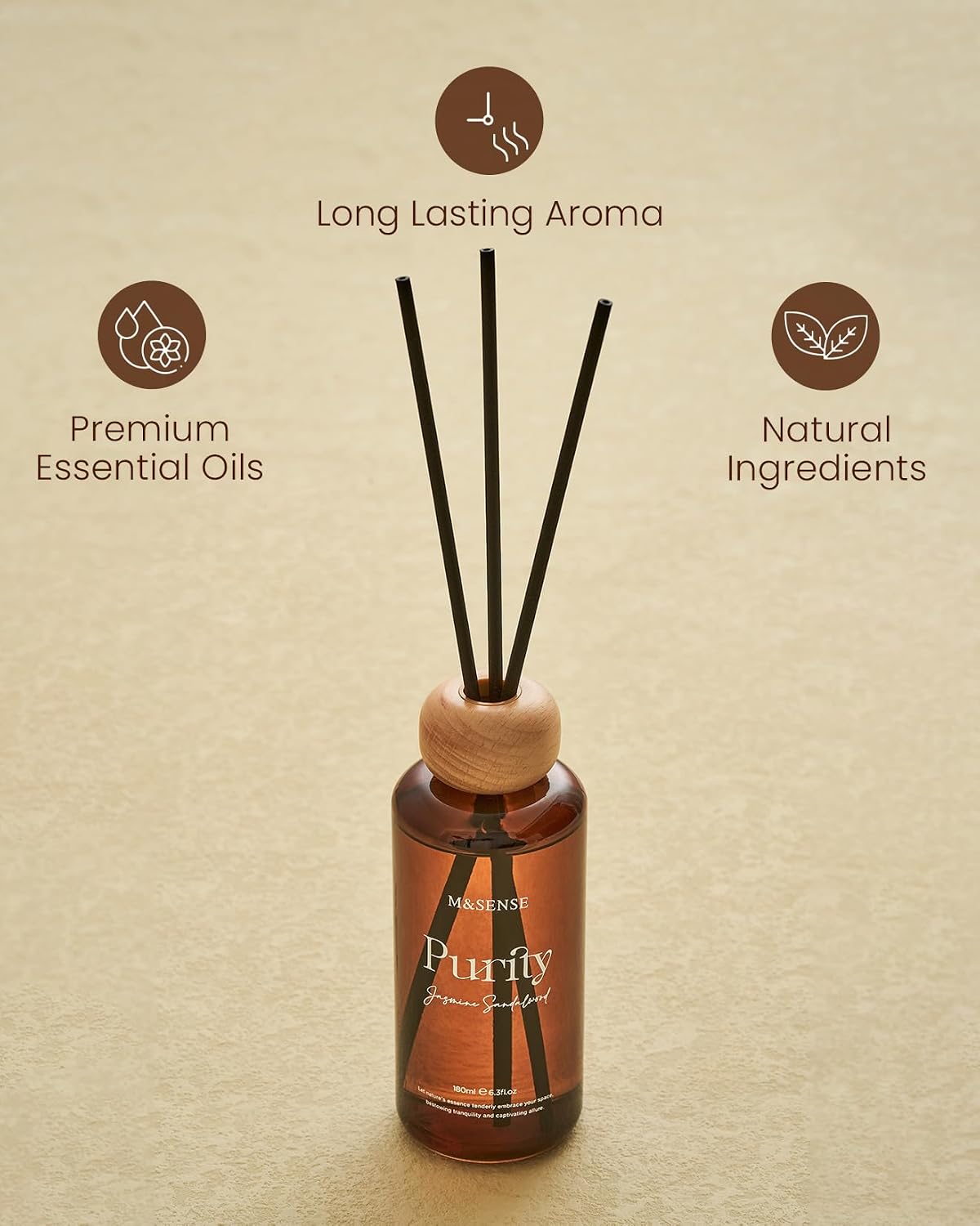 M&SENSE Reed Diffuser, Jasmine Sandalwood, 6.3 oz Natural Essential Oil