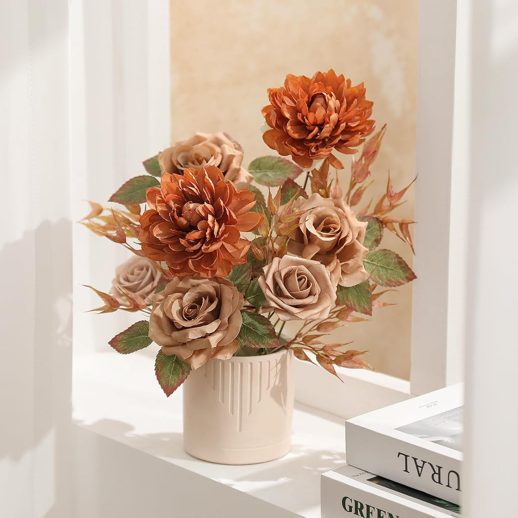 rongflower Artificial Flowers Combo Box Set Dusty Coffee Color Flower Leaf with Stems for DIY Wedding Bouquets Centerpieces Baby Shower Party Home Decorations