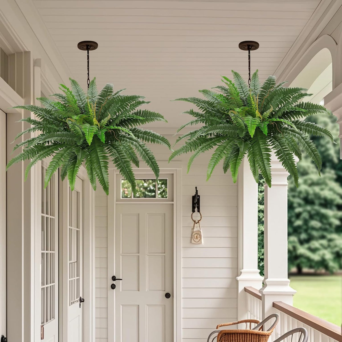40" Artificial Boston Ferns Bush Plants, Set of 2, Large Faux Ferns Hanging Decor with 53 Fronds, Fake Vines Indoor Or Outdoors Planter for Home and Office Decor