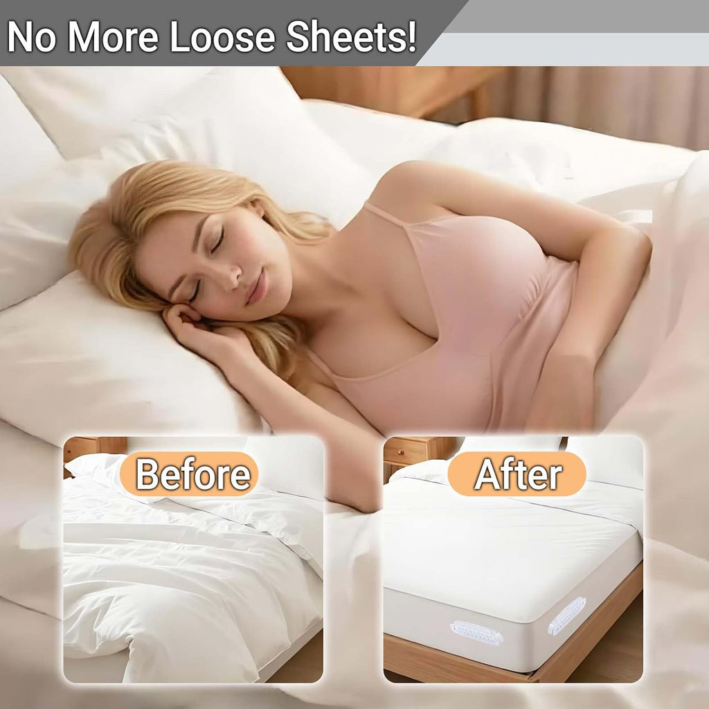 4Pcs Bed Sheet Holders for Corners, Heavy Duty Bed Lock Clips Keep Sheets Firm & Tight on Mattress, Non-Slip Grippers, Fitted Sheet Fastener, Universal Corner Holder for Home, White Plastic No Wrinkle