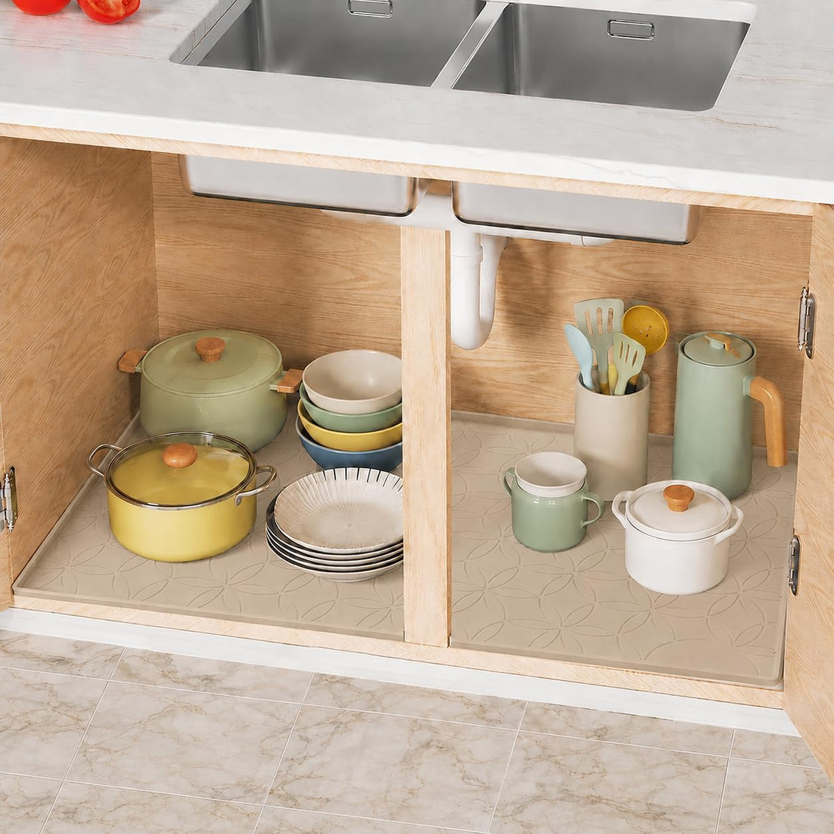 34"x22" Silicone Shelf Liner & Waterproof Under Sink Mat(Taupe)