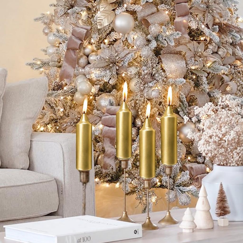 Gold Short Taper Candle Candle Sticks, 5 Inch Mini Pillar Candles, 4PCS Handmade Unscenteds Candlesticks for Holidays Church Christmas Celebration Party Decor