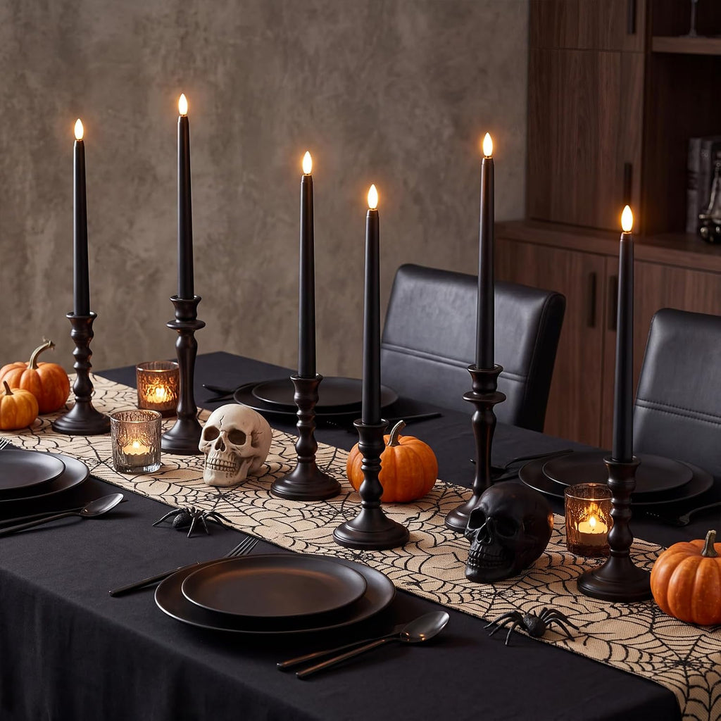Reginary 48 Pcs Flameless Taper Candles with 4 Remote,Black,9.65 Inches