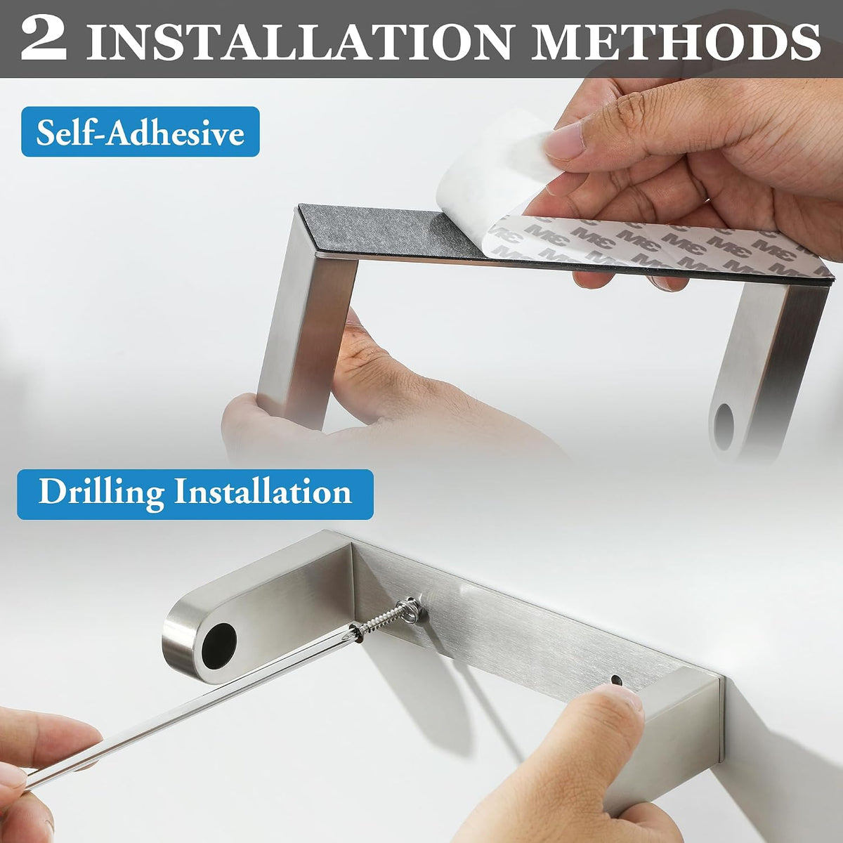 Alise Toilet Paper Holder Wall Mounted with Adhesive or Wall Drill, Brushed