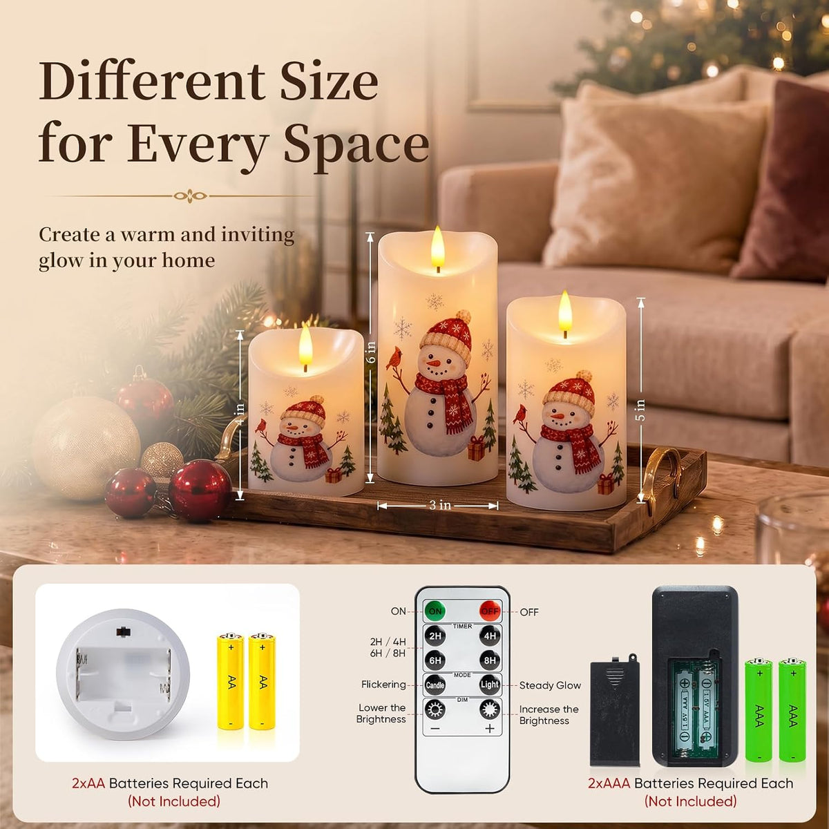 Raycare Christmas Real Wax Flameless LED Pillar Candles with Timer Remote