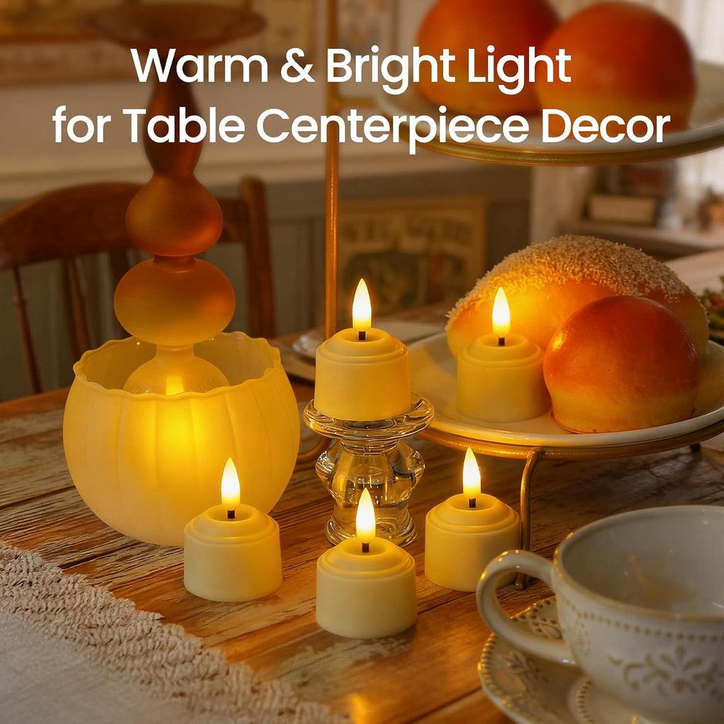 Rechargeable LED Set of 12 Tea Light Remote Candles with Charging Station, Ivory Base Timer Flameless Flickering Plastic Votive 1.6" x2.2" Tealights (2.5 Hrs Fast Charge, 100 Hrs Long Lasting)